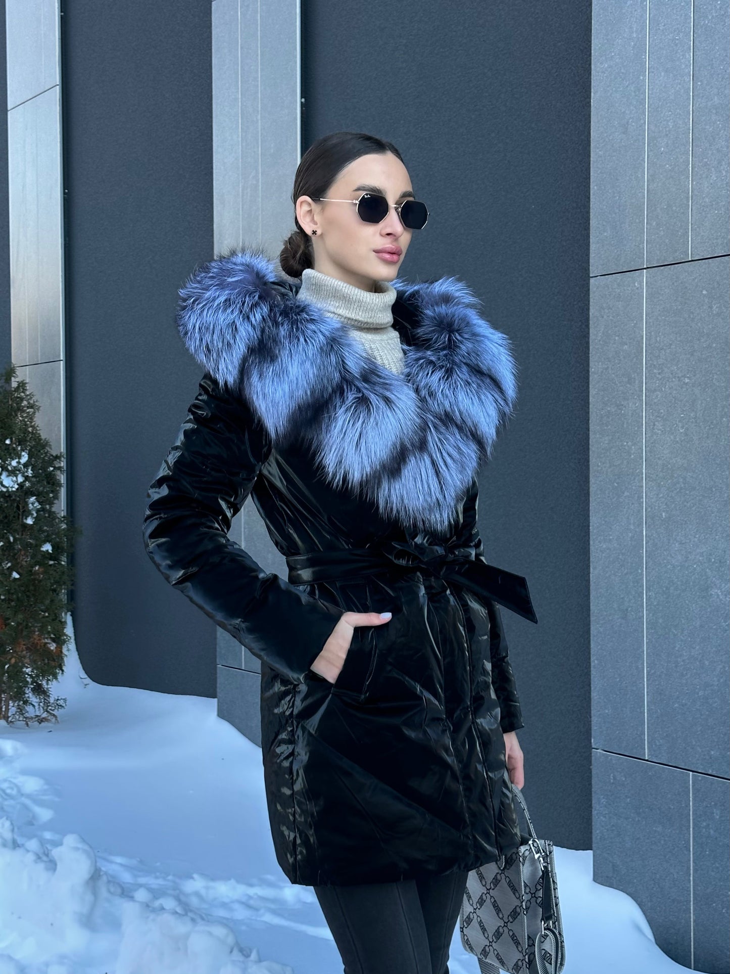 Silver Fox Fur Down Fill Coat