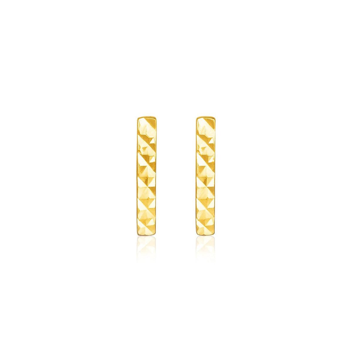 14K Yellow Gold Textured Bar Post Earrings