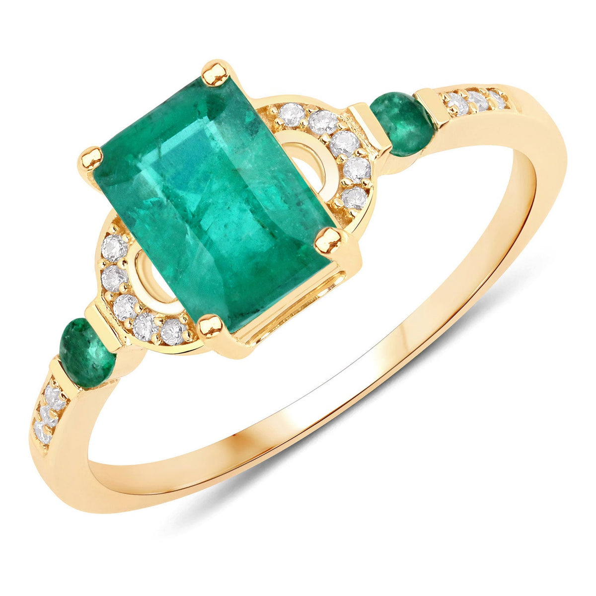 10K Yellow Gold Zambian Emerald and Diamond Cocktail Ring