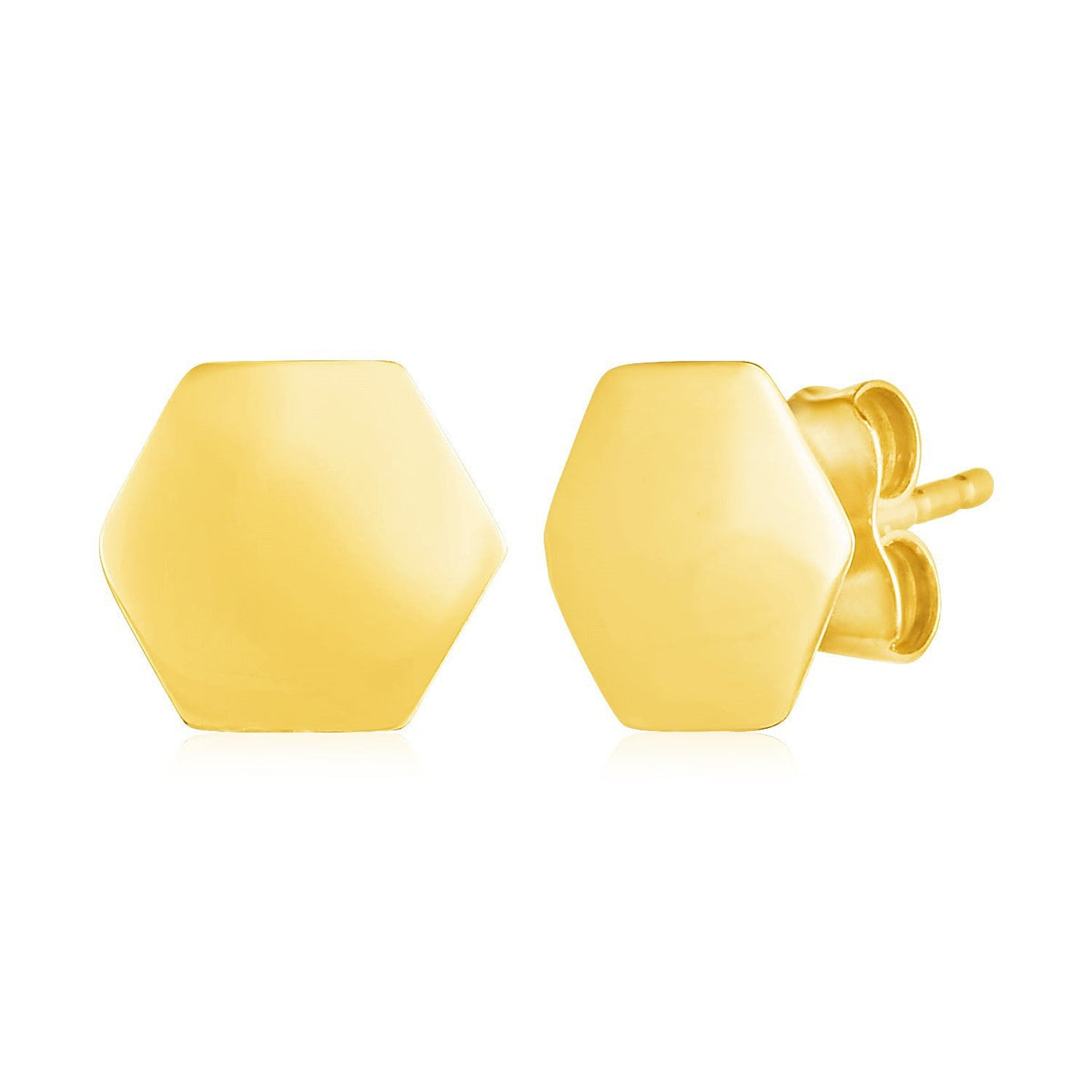 14K Yellow Gold Hexagon Stud Earrings