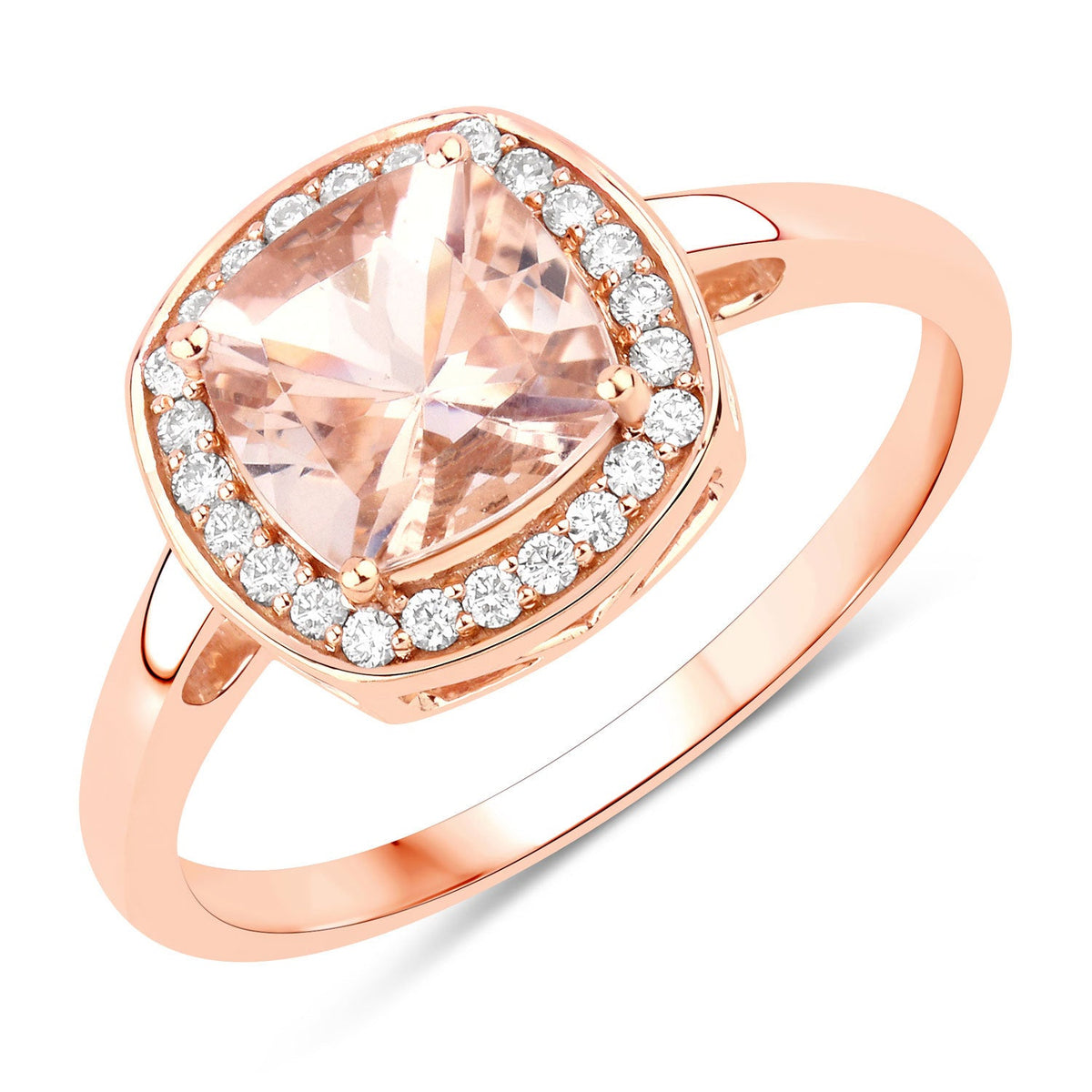14K Rose Gold Morganite and White Diamond Halo Ring