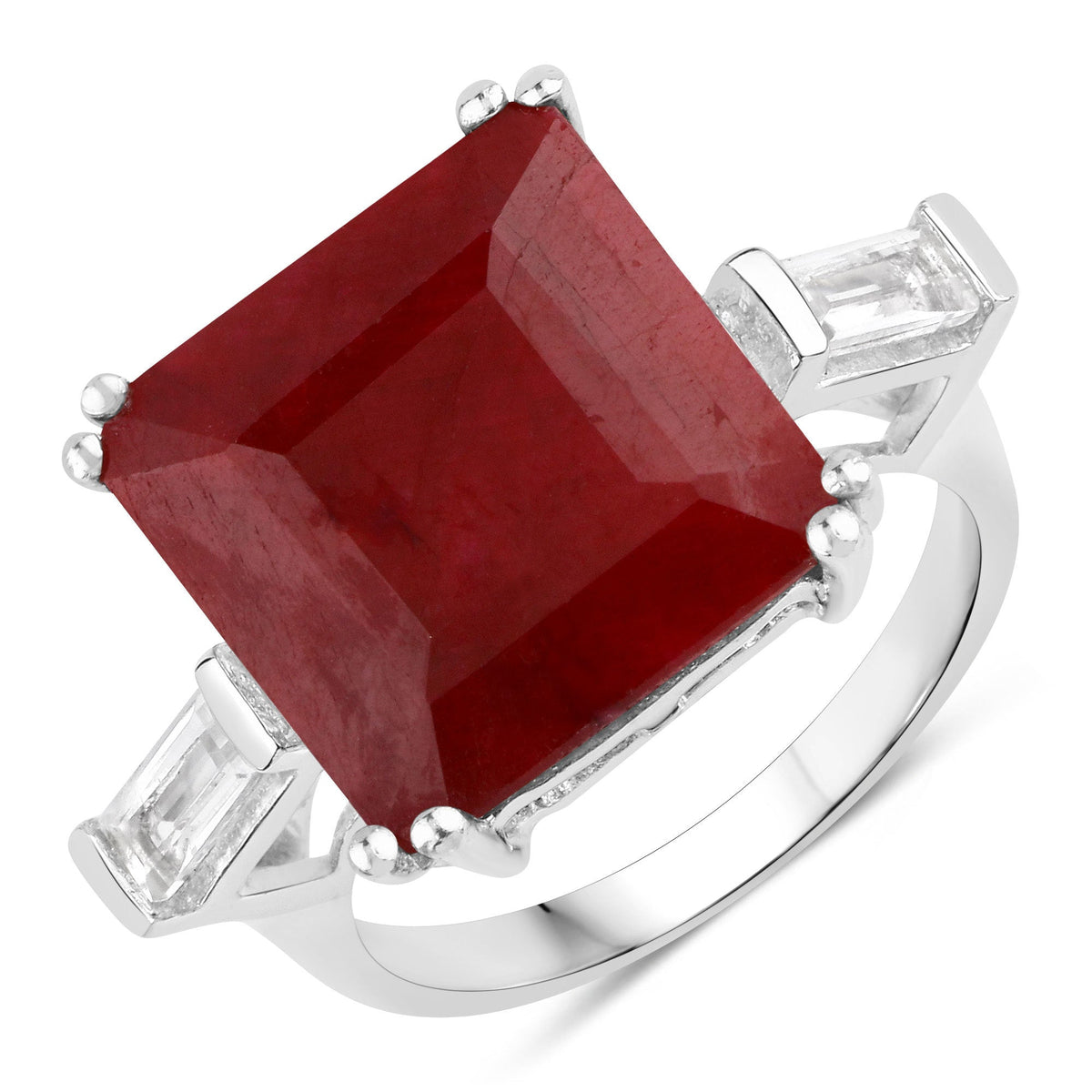 Sterling Silver Dyed Ruby and White Topaz Ring