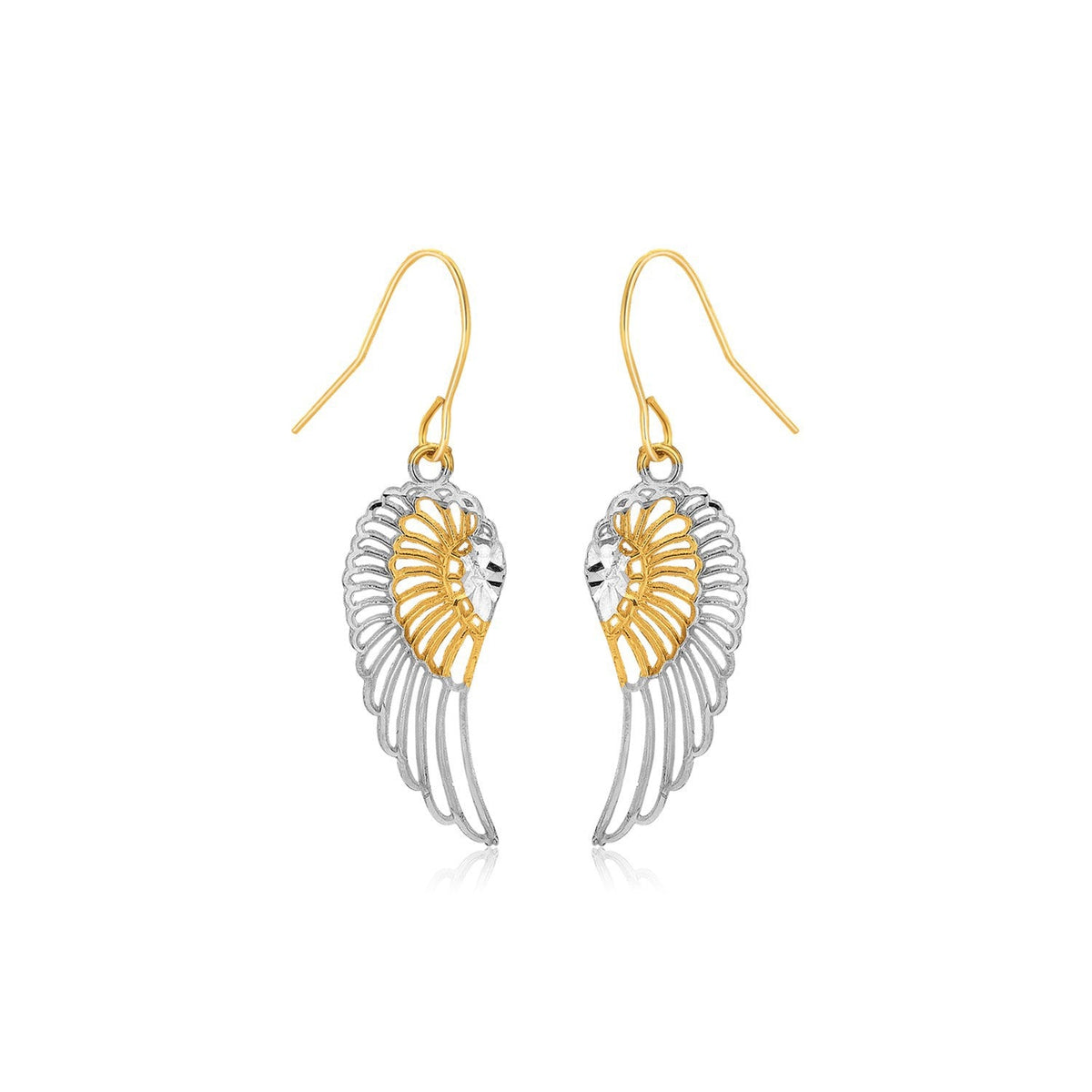 10K Two-Tone Gold Wing Drop Earrings