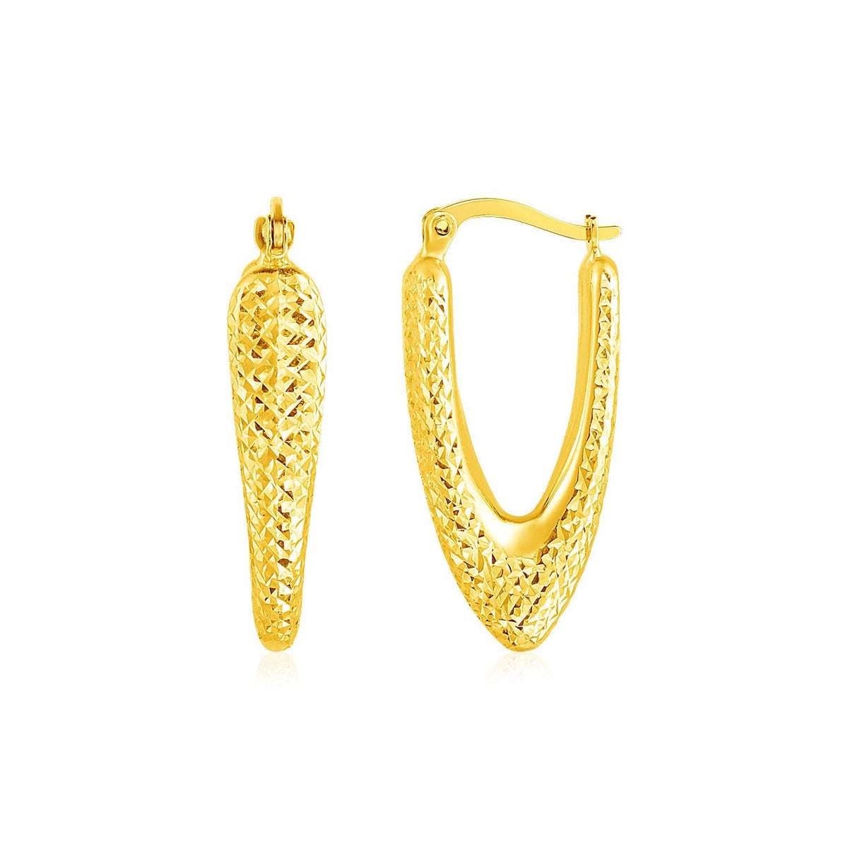 14K Yellow Gold V-Shaped Puffed Hoop Earrings