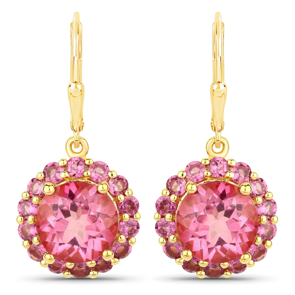 Pink Topaz and Rhodolite Garnet Halo Earrings