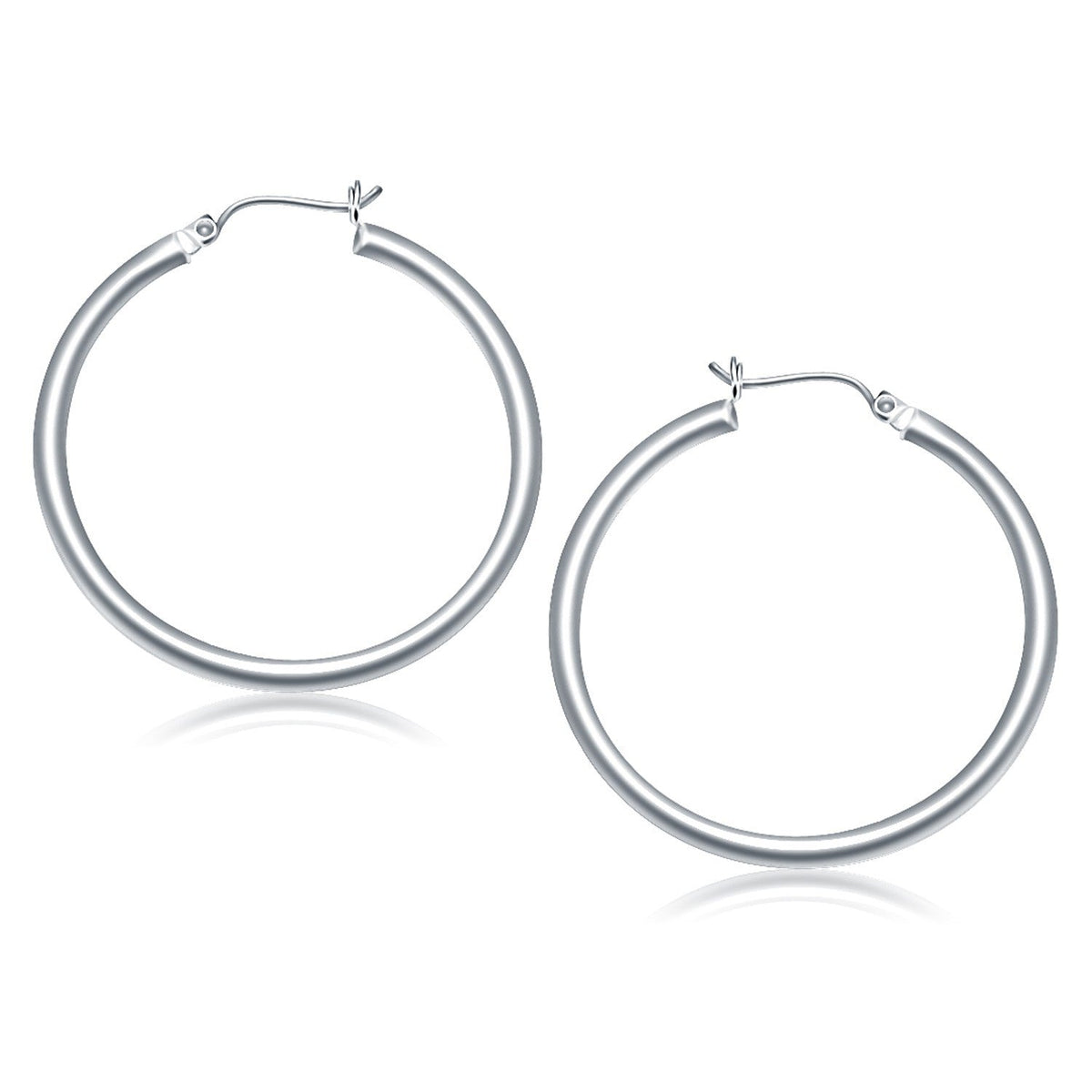 14K White Gold Polished Hoop Earrings