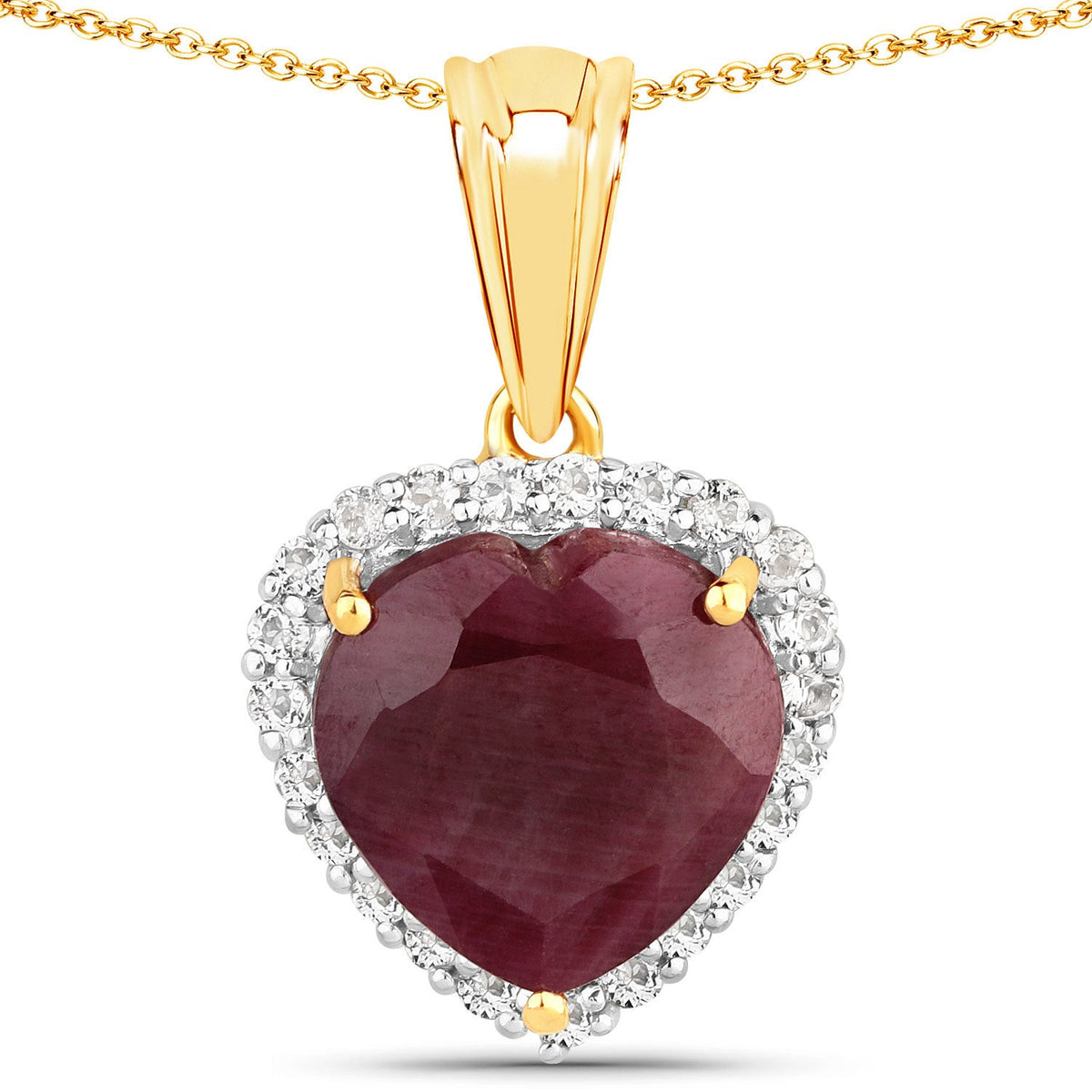 Ruby & White Topaz Heart Pendant Necklace