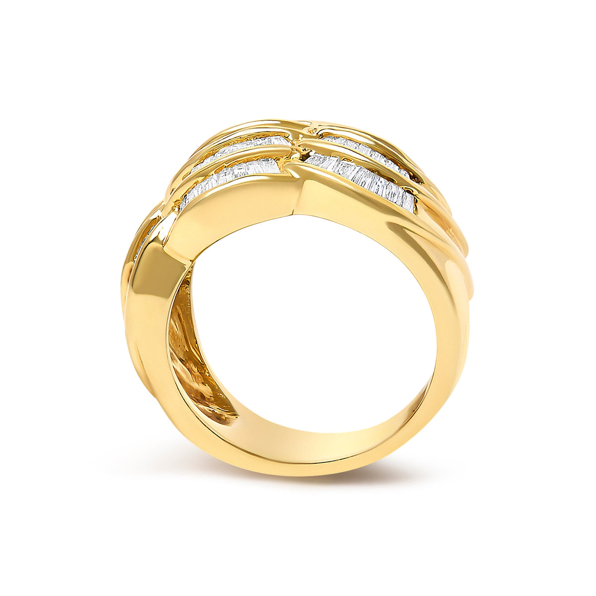 UndeniablyLuxe Fine Jewelry Baguette Diamond Wave Band Ring in 14K Yellow Gold