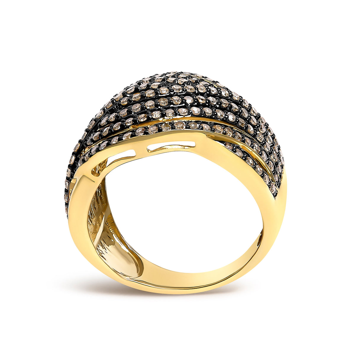 10K Yellow Gold Plated Sterling Silver Champagne Diamond Crossover Ring