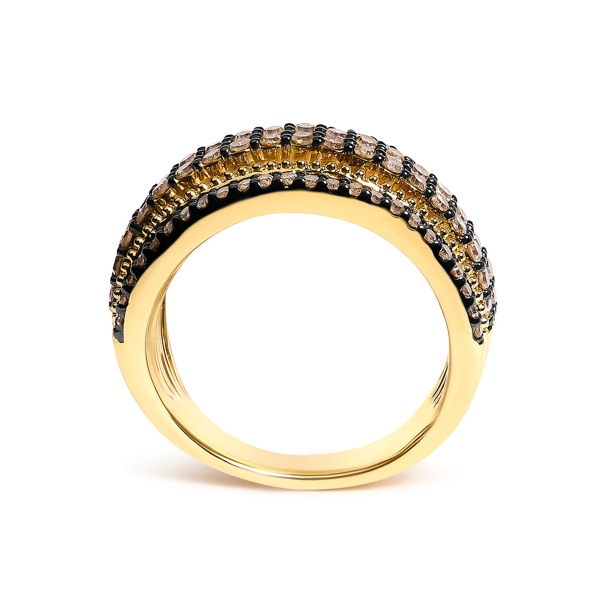 10K Yellow Gold Plated Sterling Silver 1.00 Cttw Champagne Diamond Multi-Layer Band Ring