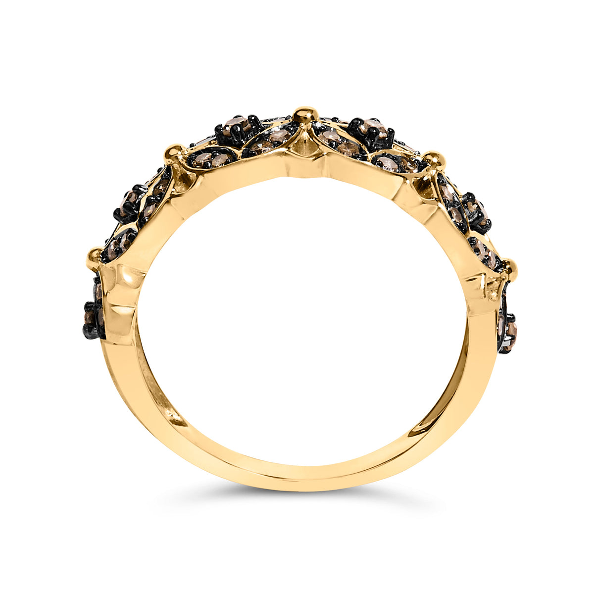 10K Yellow Gold Plated Sterling Silver Champagne Diamond Lattice Band Ring
