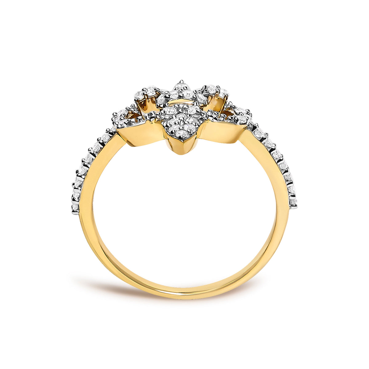 14K Yellow Gold Plated Sterling Silver Diamond Fleur-de-Lis Ring