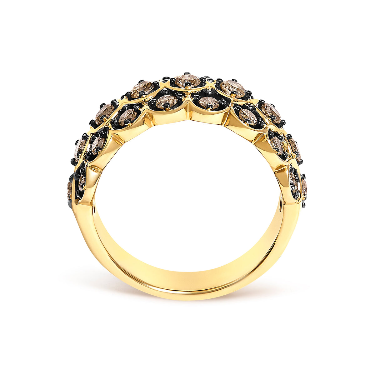 10K Yellow Gold Plated Sterling Silver 1.0 Cttw Brown Diamond Scalloped Band Ring