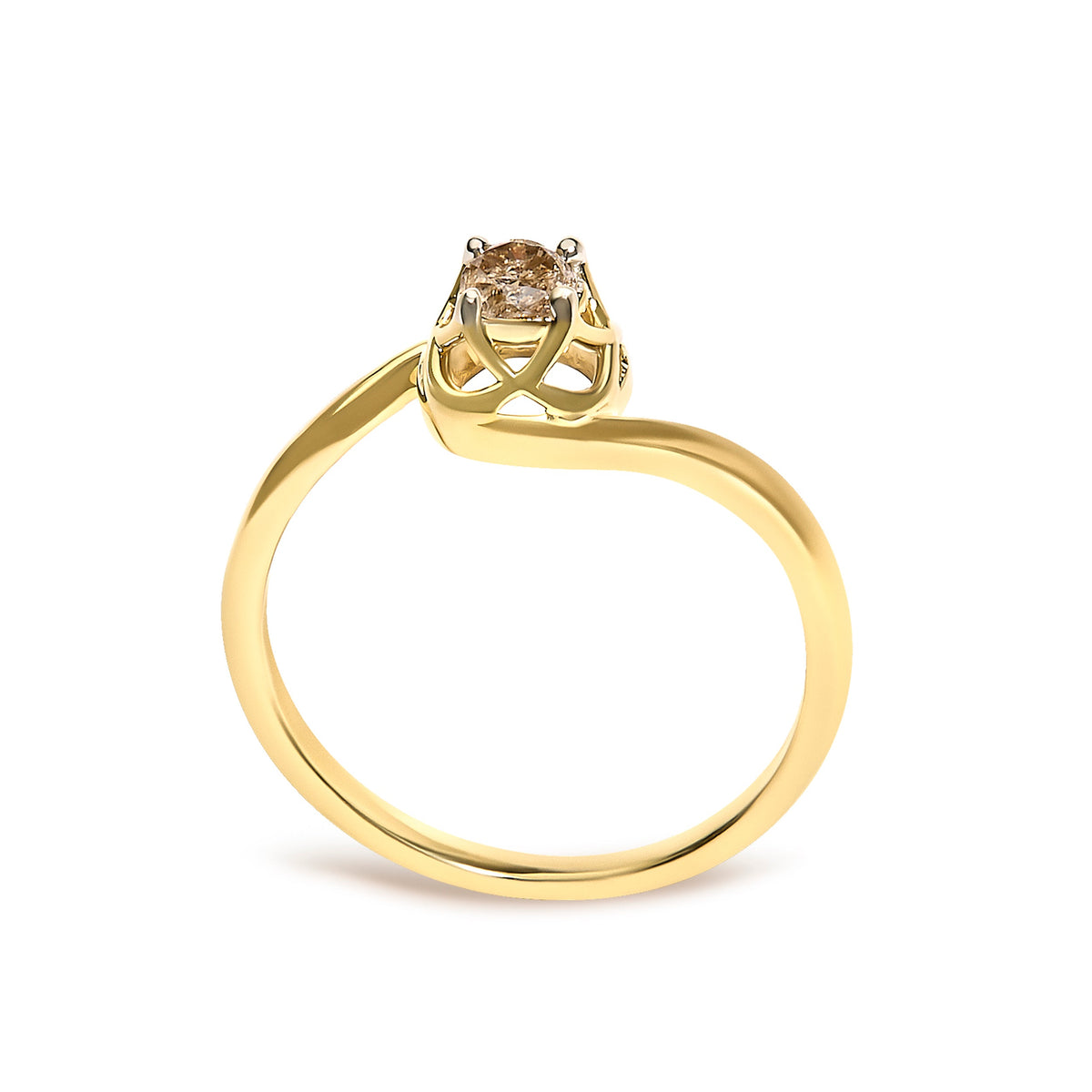 14K Yellow Gold Plated Sterling Silver 1/5 Ct Light Brown Diamond Bypass Ring