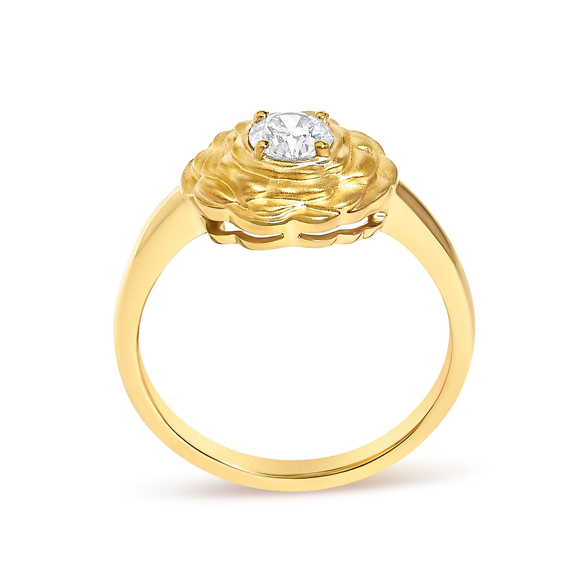 14K Yellow Gold Plated Sterling Silver 1/3 Cttw Lab Grown Diamond Floral Solitaire Ring