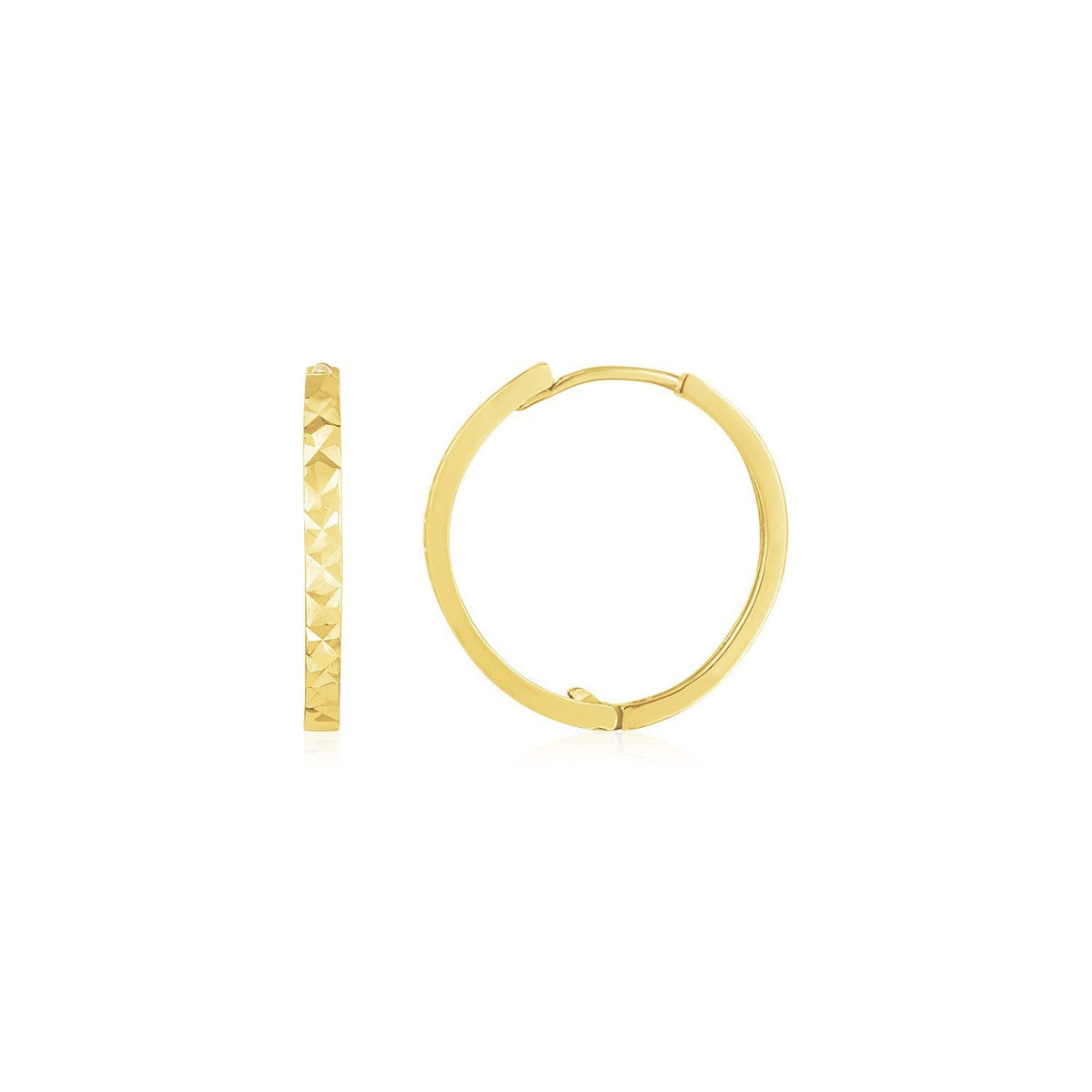 14K Yellow Gold Diamond Cut Textured Huggie Earrings