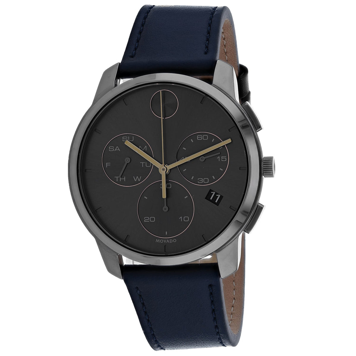 Movado Bold Grey Museum Dial Blue Leather Strap Watch