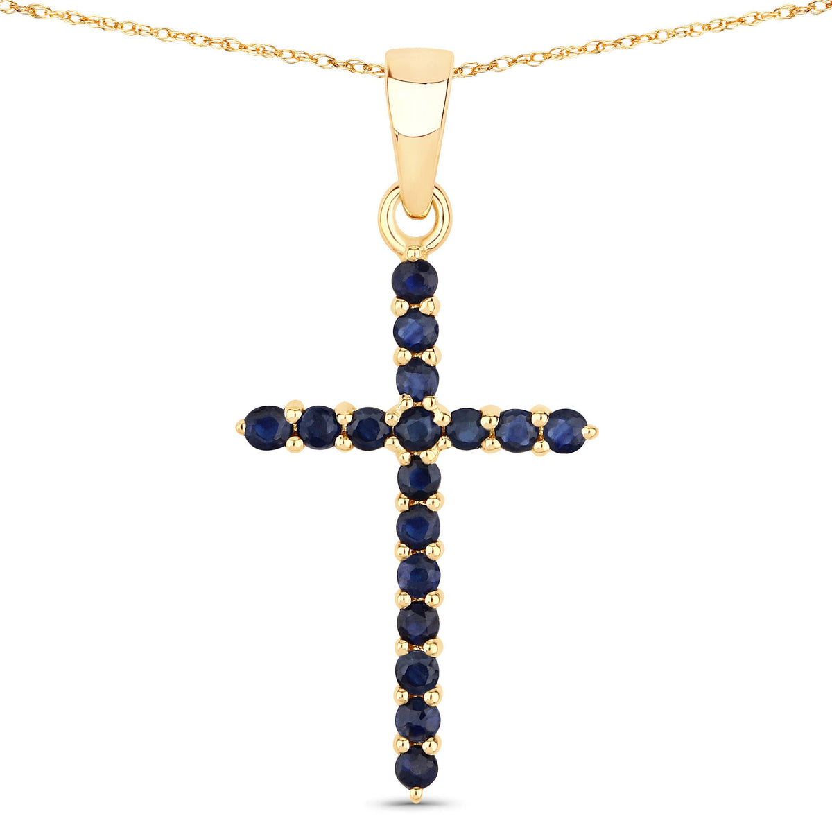 14K Yellow Gold Blue Sapphire Cross Pendant