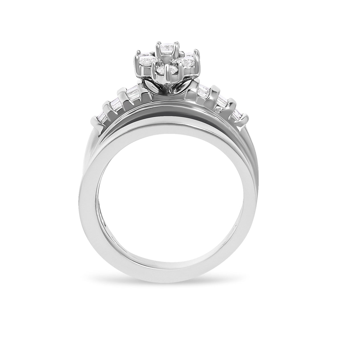 14K White Gold Diamond Cluster Bridal Set