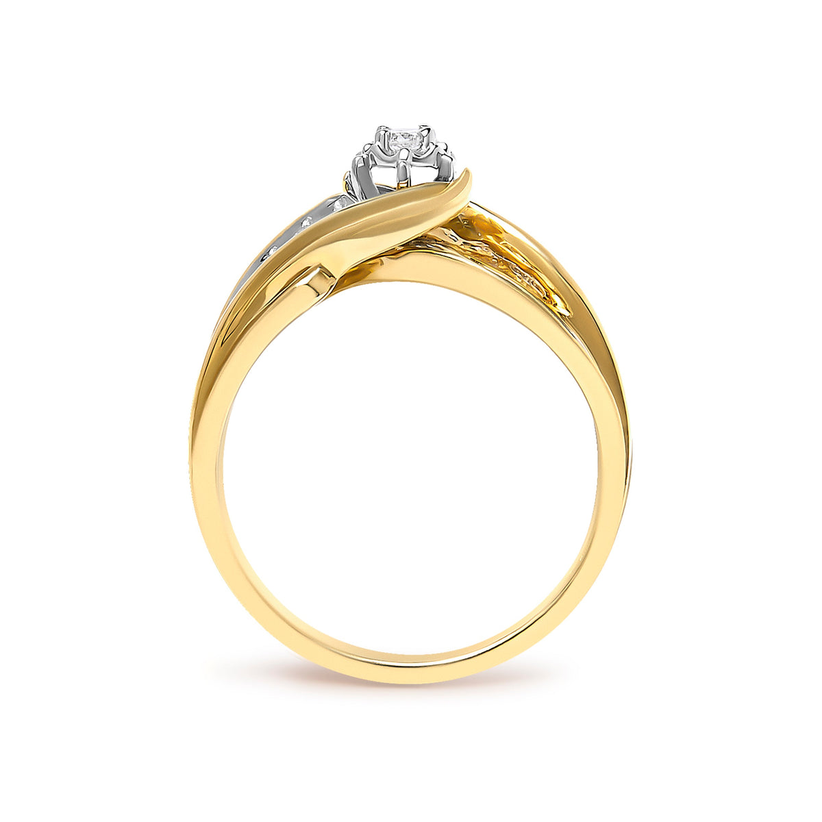 14K Yellow Gold Diamond Wave Motif Bypass Ring