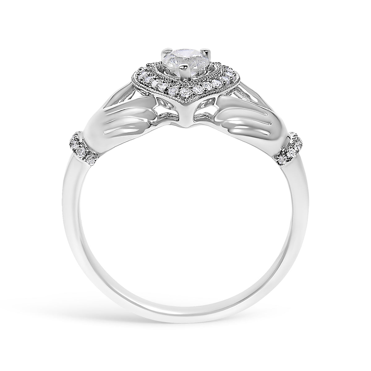 14K White Gold Diamond Claddagh Heart Ring