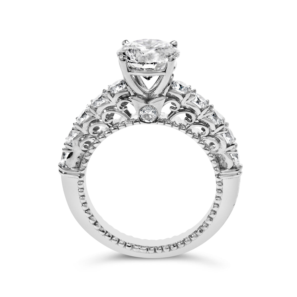 14K White Gold Lab Grown Diamond Vintage Style Engagement Ring