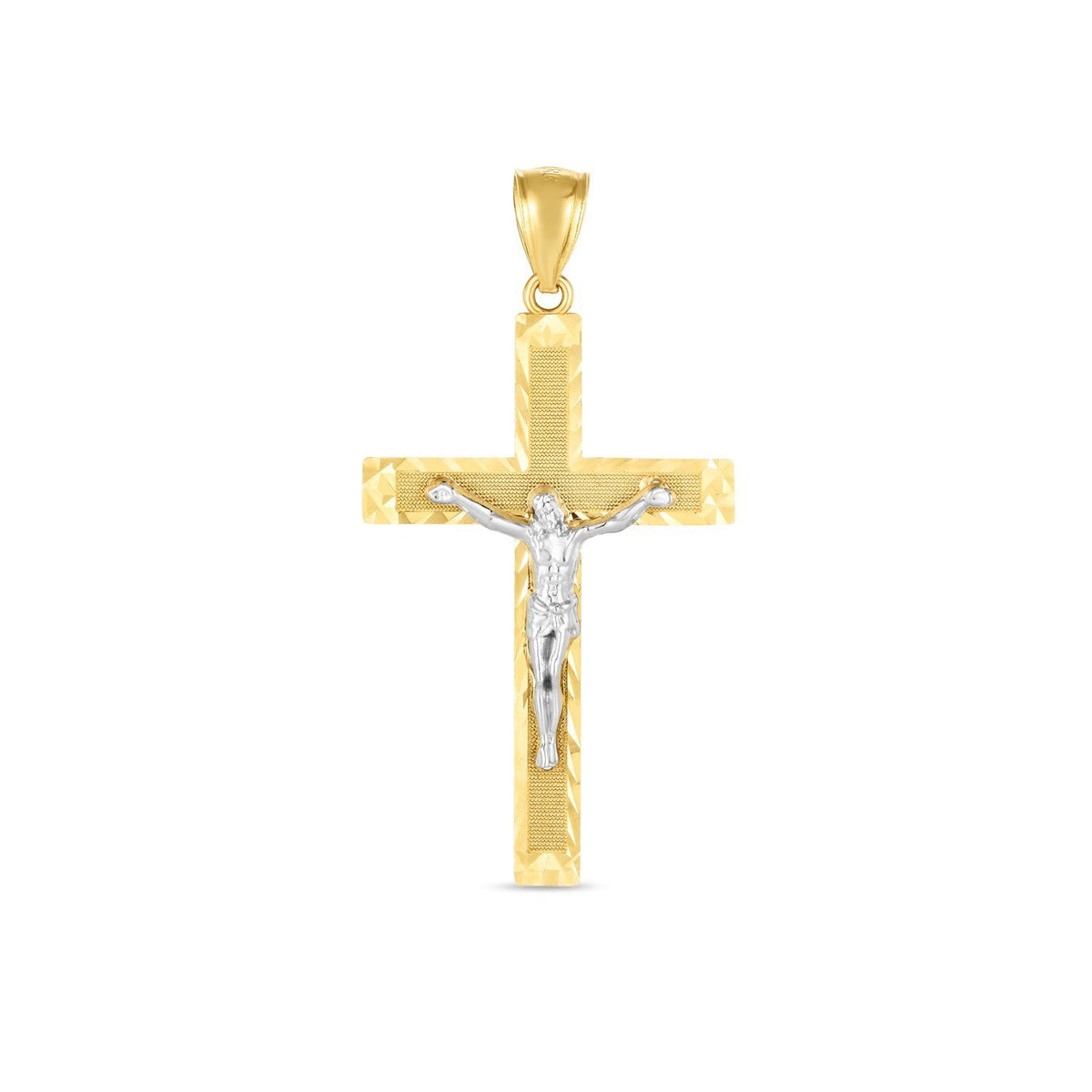 14K Two-Tone Gold Diamond Cut Cross Pendant