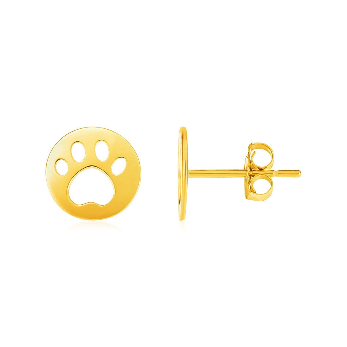 14K Yellow Gold Paw Print Post Earrings