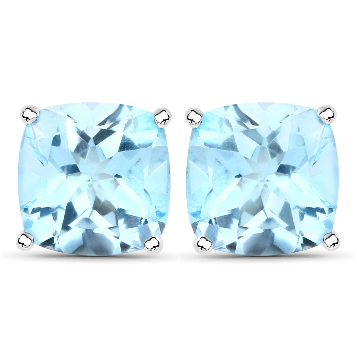 Sterling Silver Blue Topaz Cushion Cut Stud Earrings
