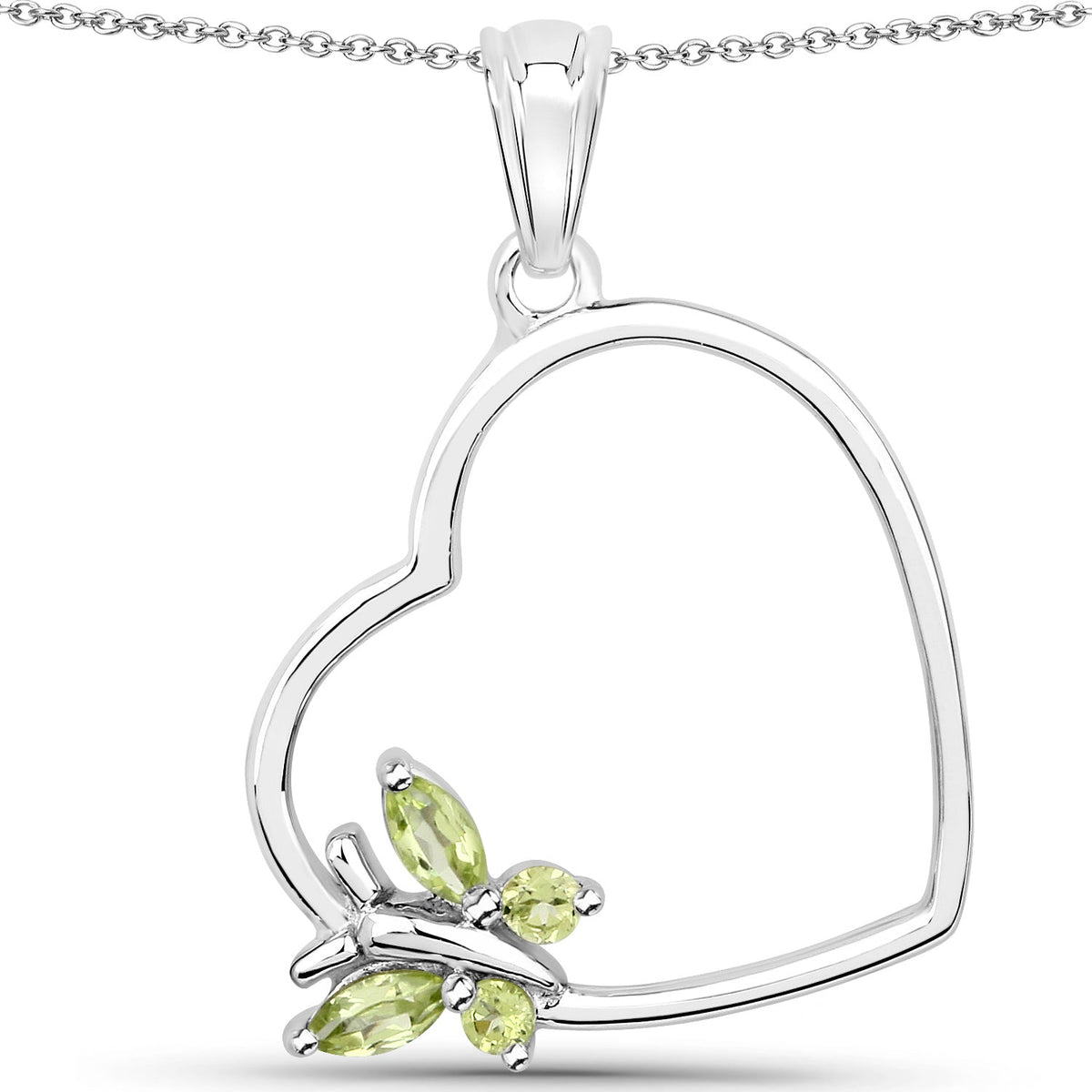 Sterling Silver Peridot Marquise & Round Pendant
