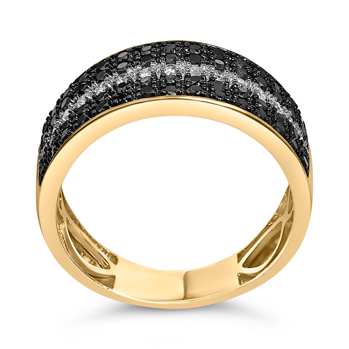 Yellow Gold Plated Sterling Silver White and Black Diamond Cluster Ring