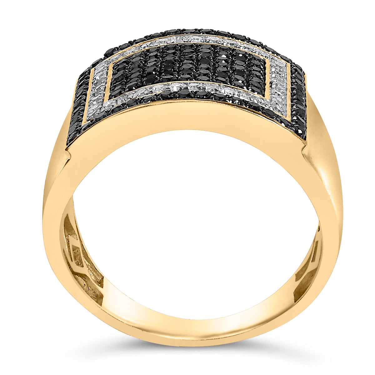 10K Yellow Gold 1 1/4 Cttw White and Black Diamond Geometric Ring