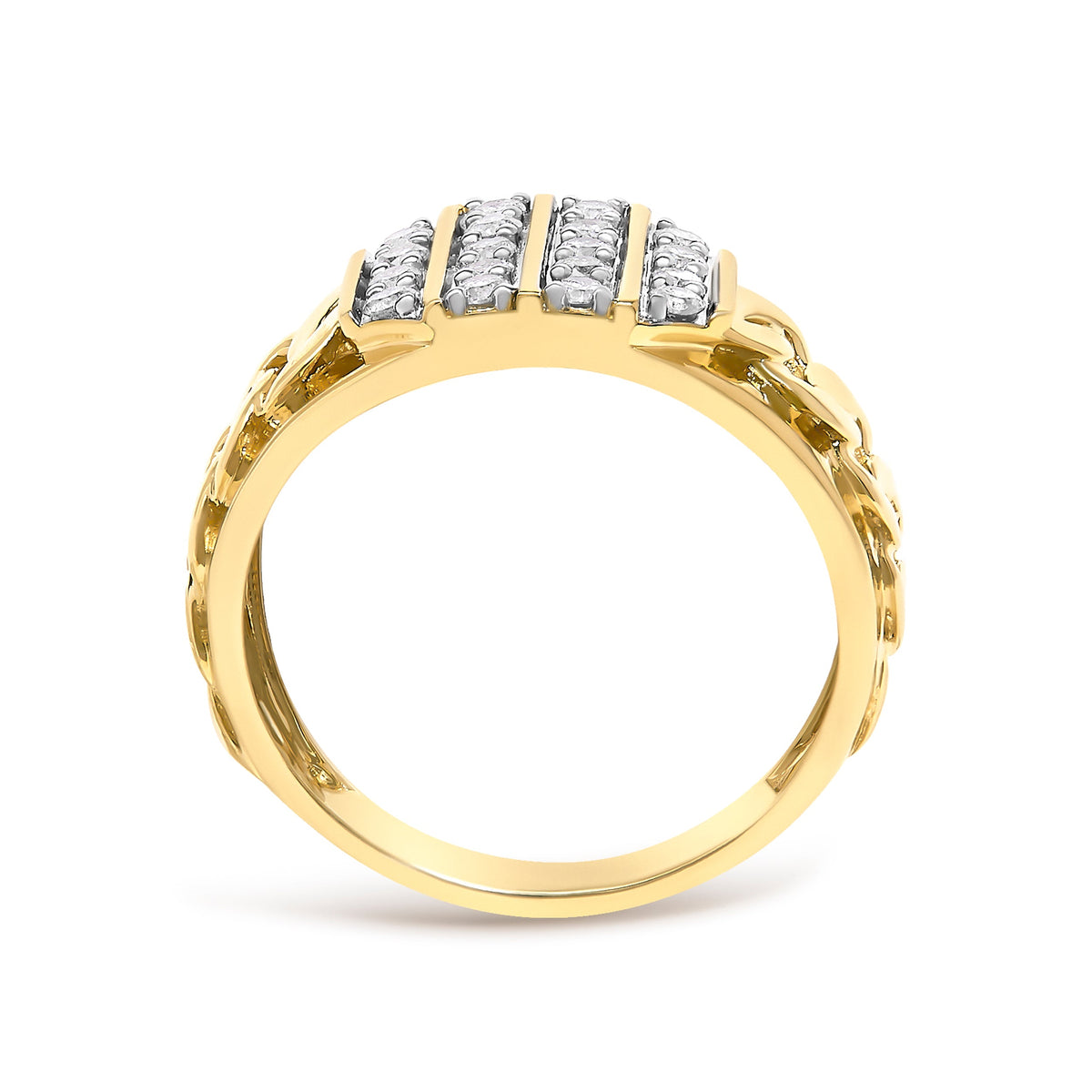 Sterling Silver 14K Yellow Gold Plated Diamond 1/2 Cttw Cuban-Link Band Ring