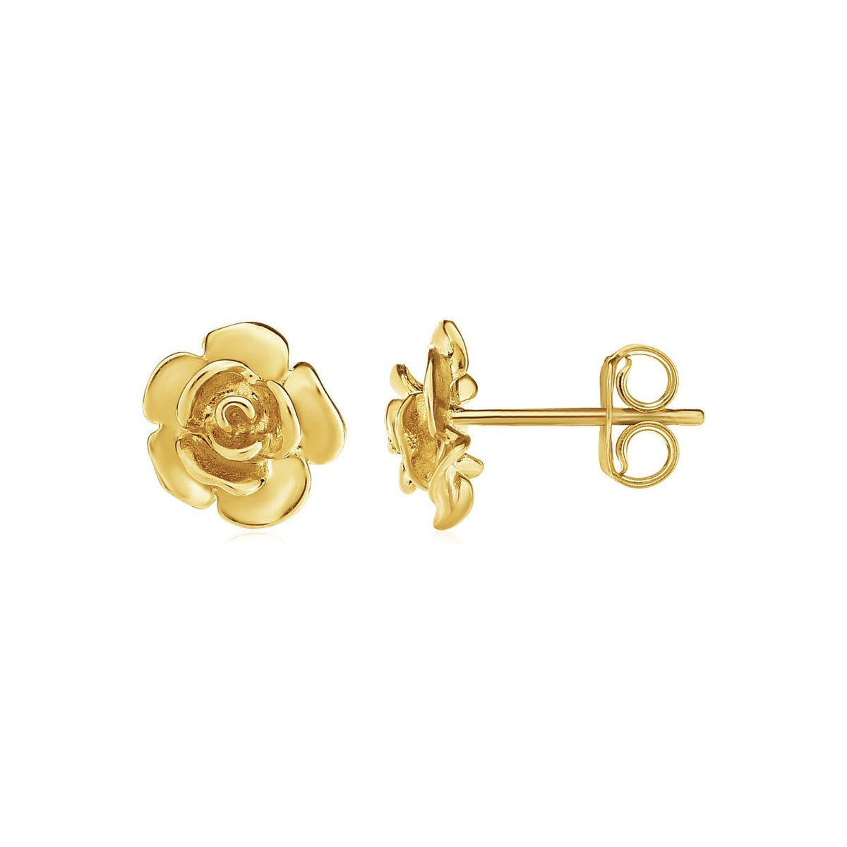 14K Yellow Gold Rose Post Earrings