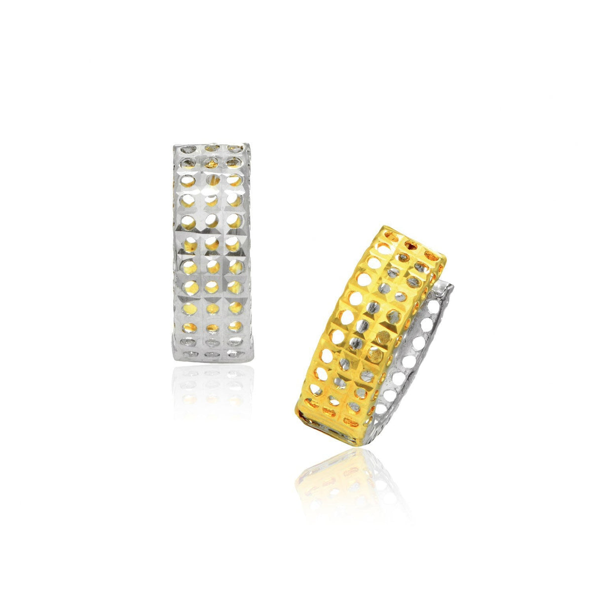 Two-Tone Gold Mesh Snuggable Hoop Earrings