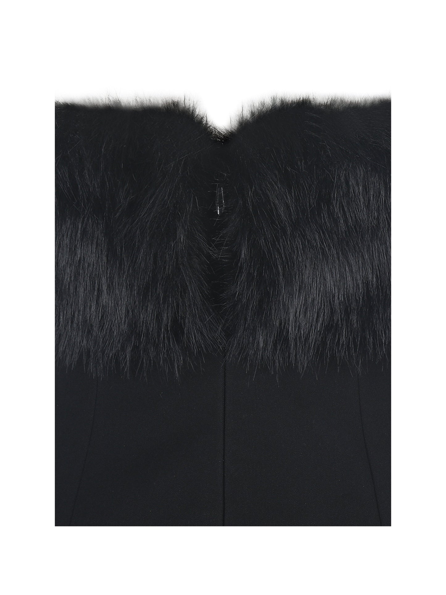 Evelyn Black Fur-Trimmed Mini A-Line Dress