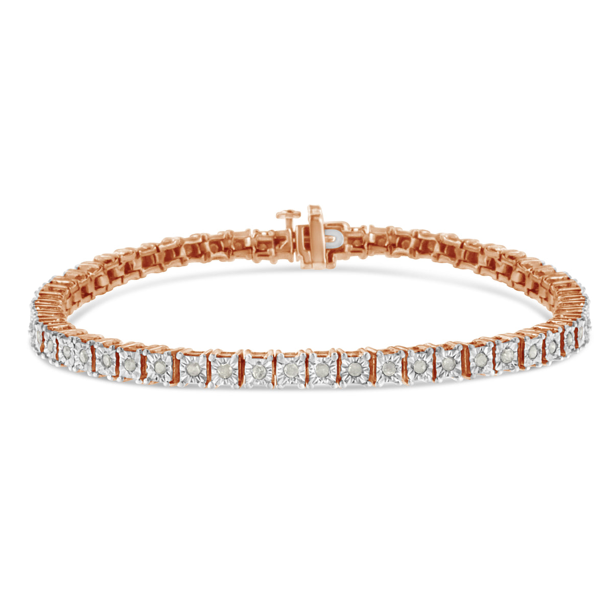 Sterling Silver Diamond Square Frame Miracle-Set Tennis Bracelet