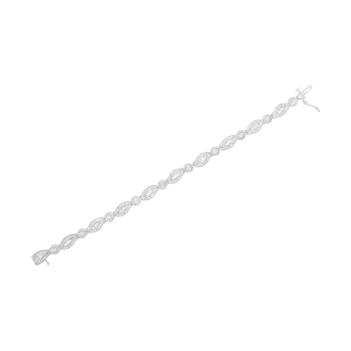 Sterling Silver 1 ct Diamond Leaf and Bezel Link Bracelet, 7.25 Inch