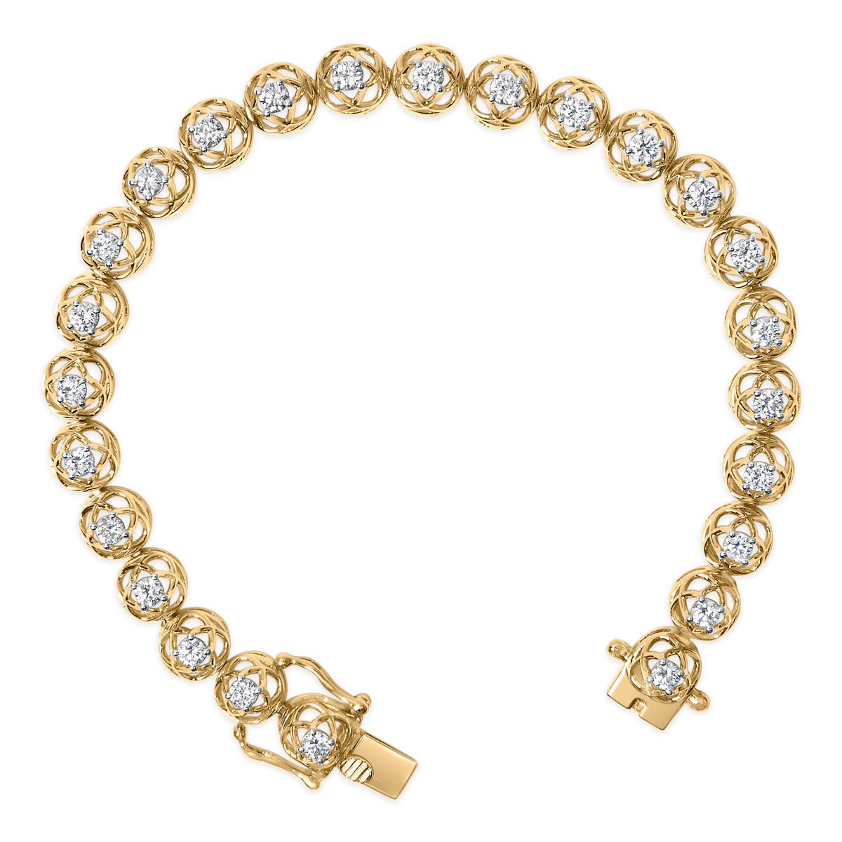 10K Yellow Gold Plated .925 Sterling Silver 2.0 Cttw Lab Grown Diamond Openwork Tennis Bracelet