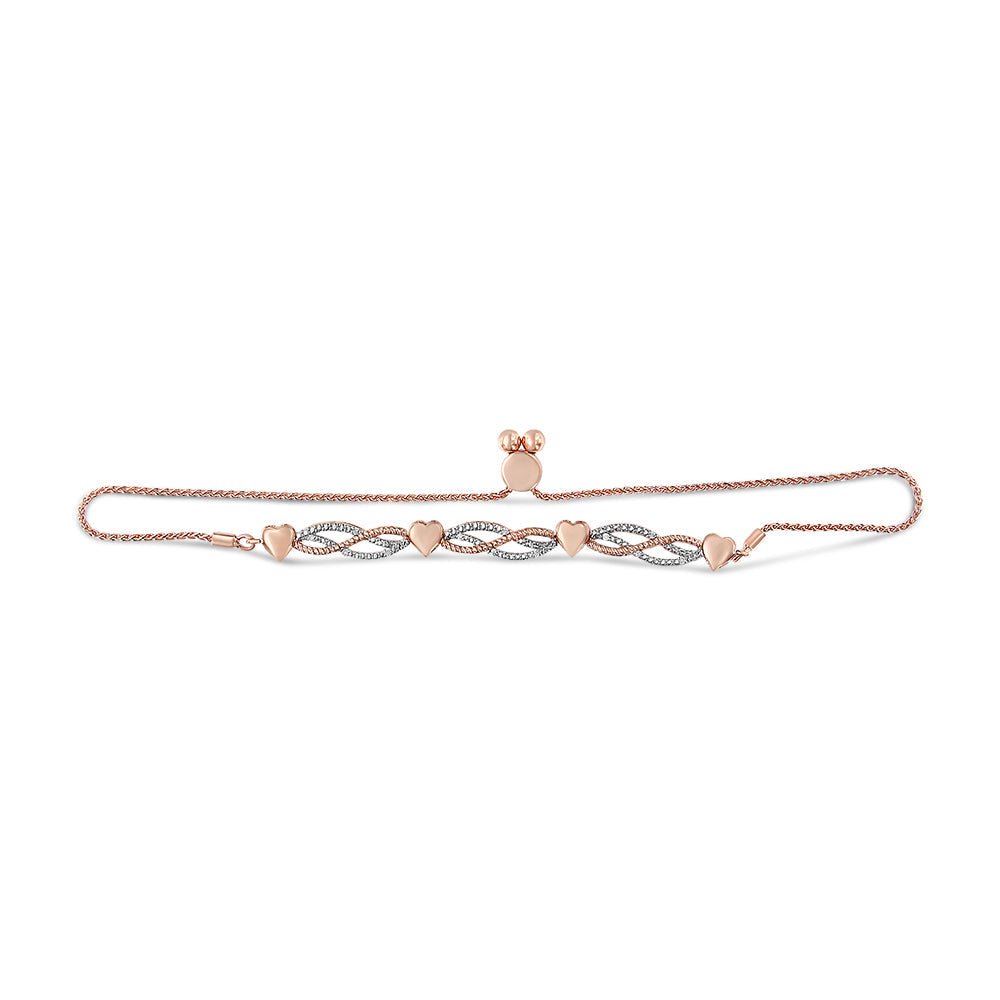 Rose Gold Plated Sterling Silver Diamond Infinity Heart Bolo Bracelet