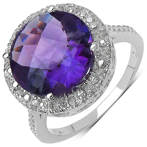 Sterling Silver Amethyst and White Diamond Ring