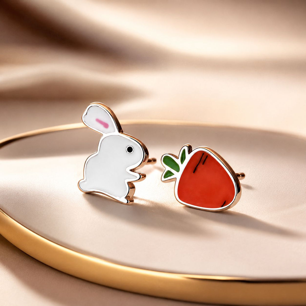 Sterling Silver Enamel Rabbit & Carrot Stud Earrings
