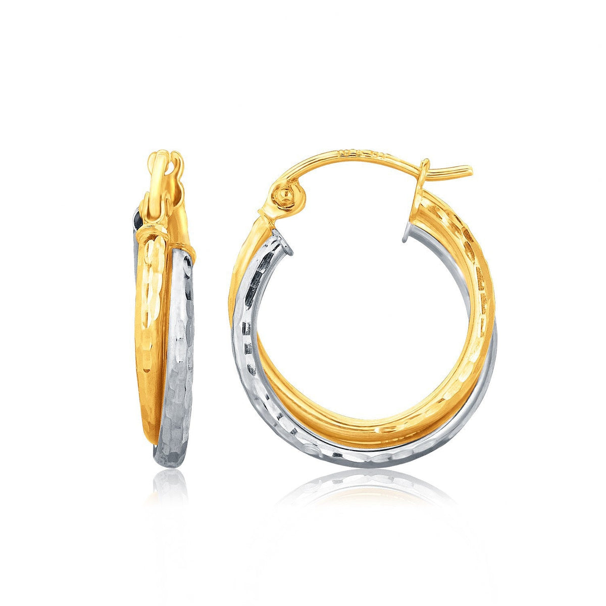 14K Two-Tone Gold Interlaced Hammered Hoop Earrings