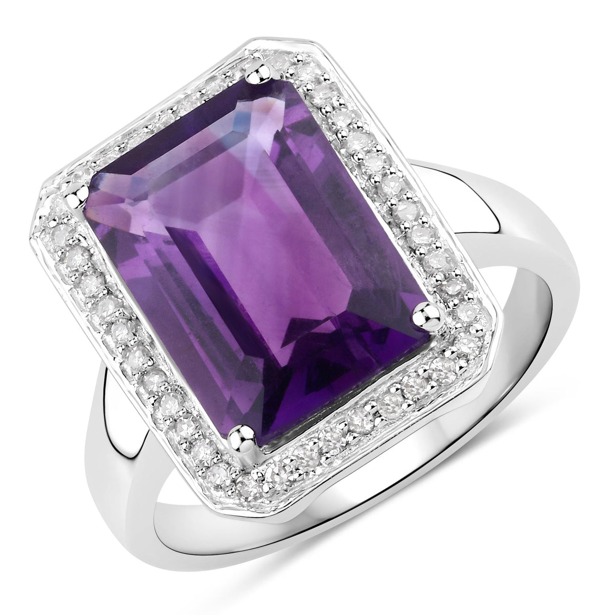 Sterling Silver Amethyst and Diamond Halo Ring