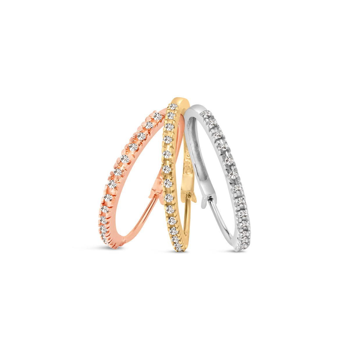14K Tri-Toned Gold 1/3 Cttw Diamond Triple Hoop Earrings