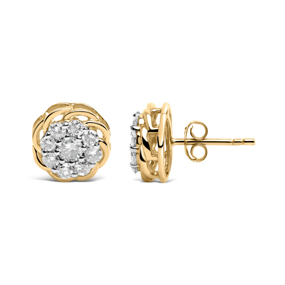 10K Yellow Gold Plated Sterling Silver 1/2 Cttw Diamond Cluster Stud Earrings