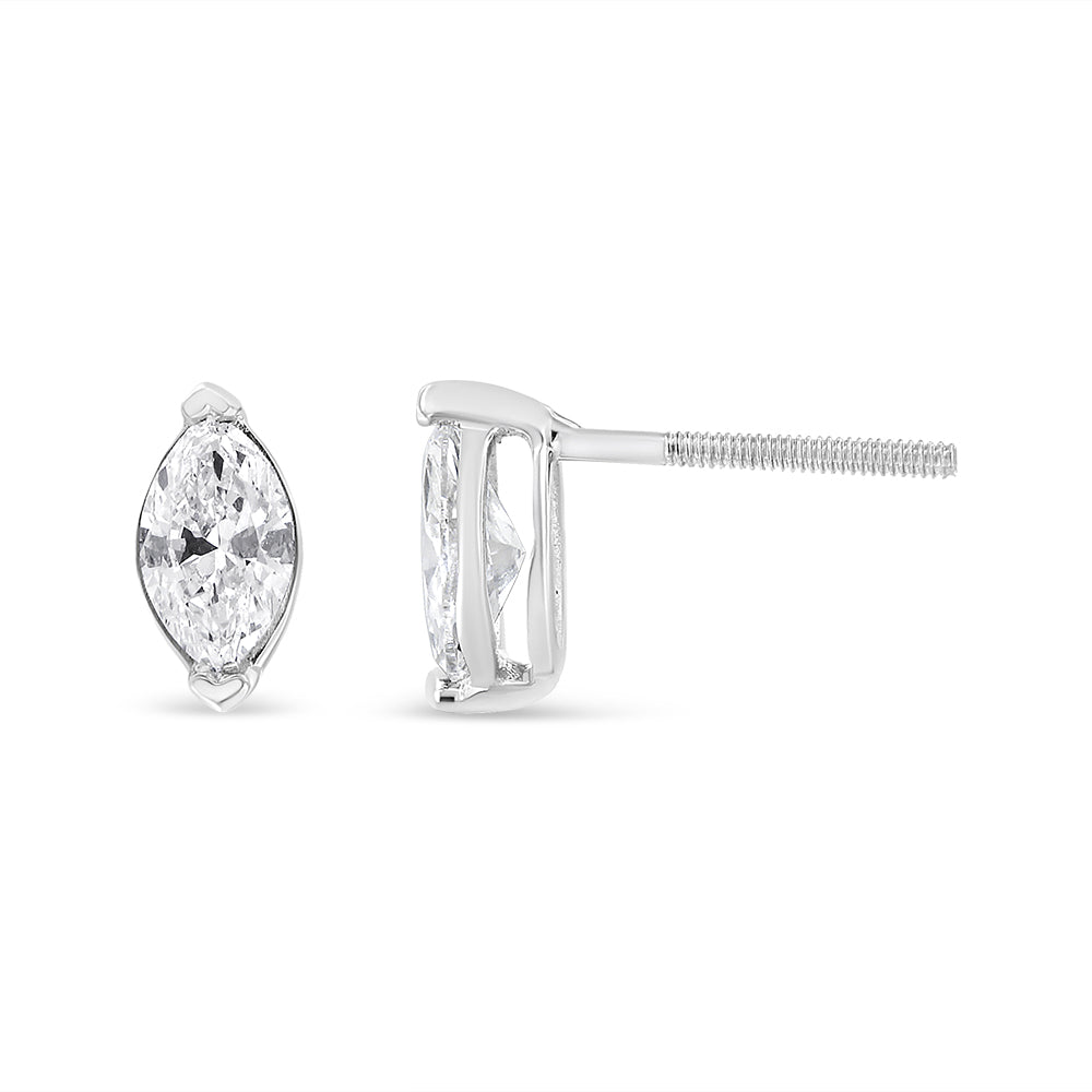 14K White Gold Marquise Lab-Grown Diamond Solitaire Stud Earrings