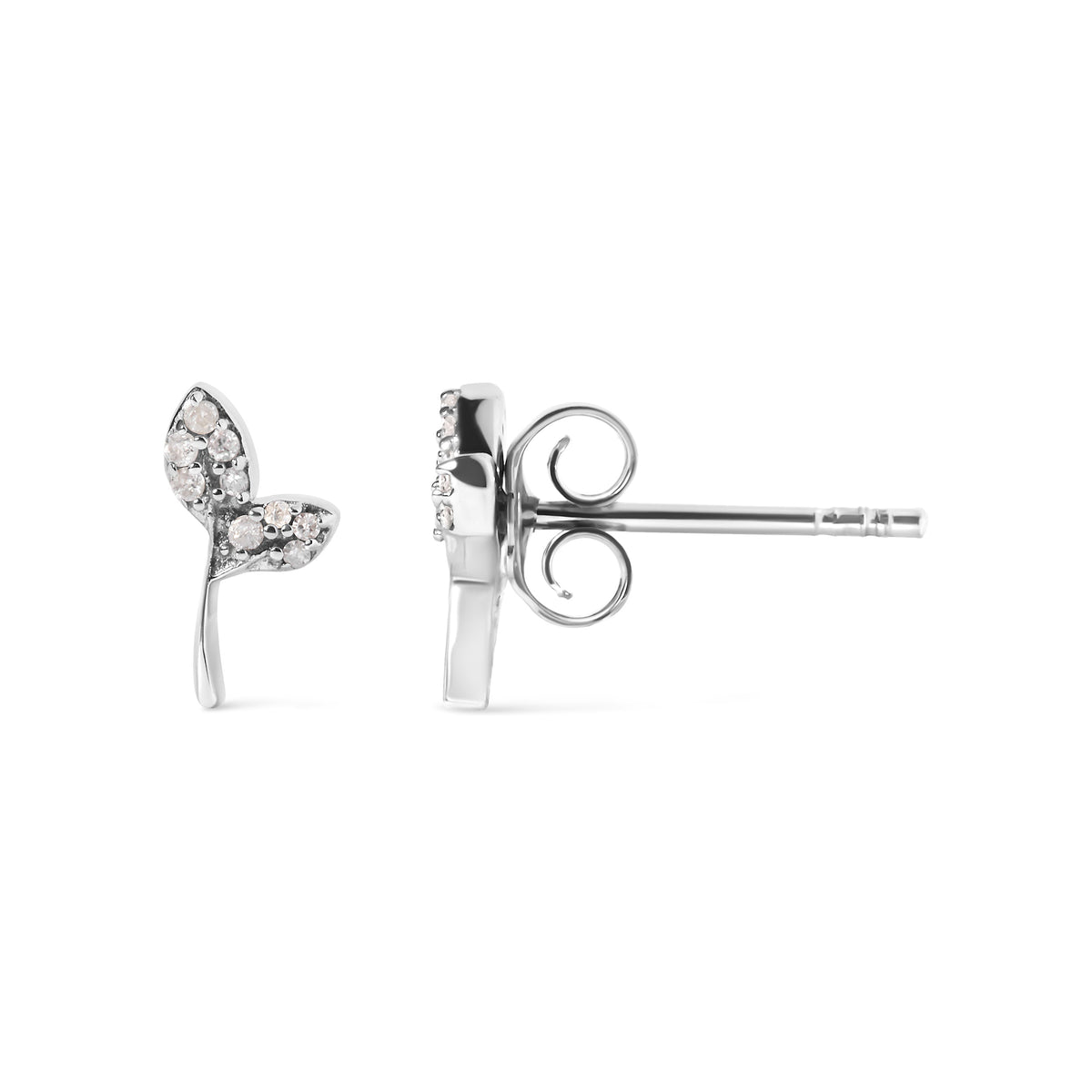 Sterling Silver Diamond Leaf Earrings