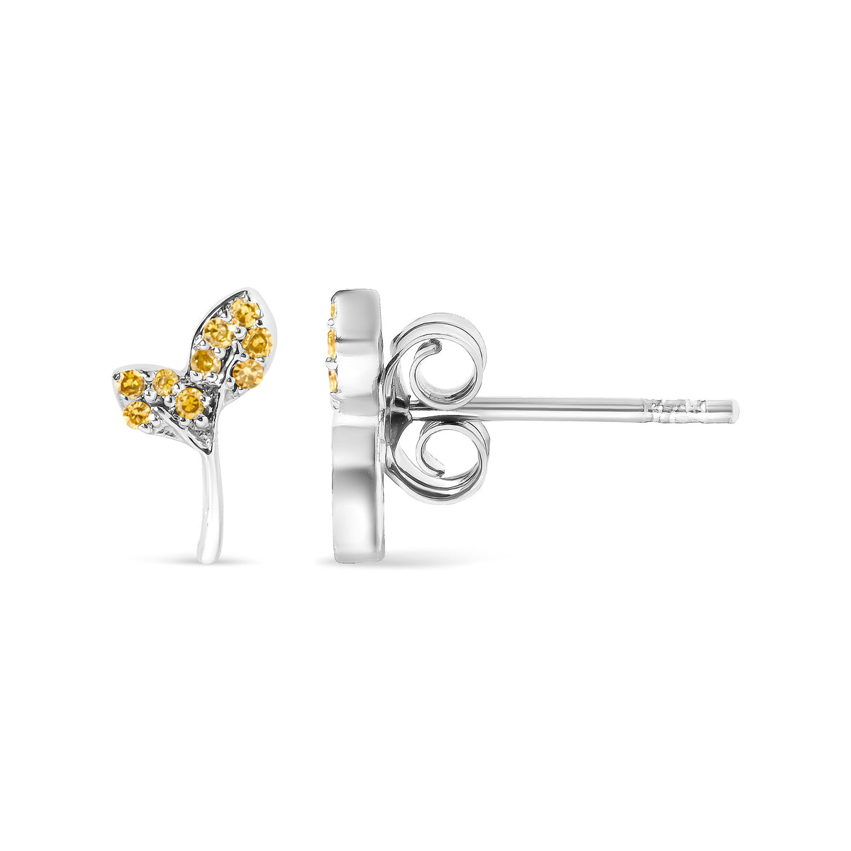 Sterling Silver Yellow Treated Diamond Leaf Earrings