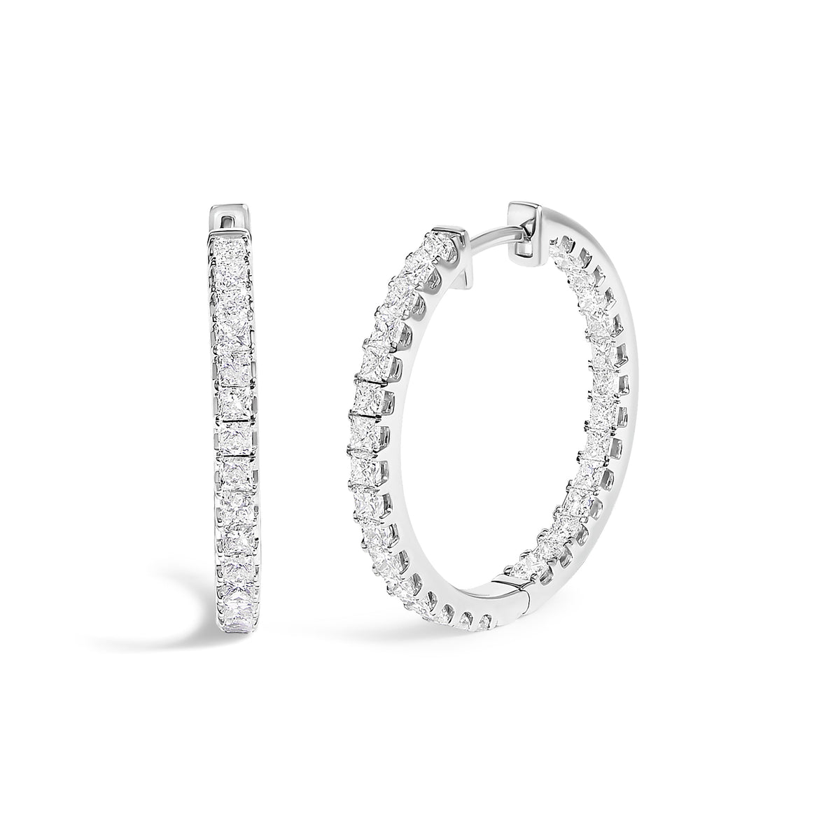 14K White Gold Princess Diamond Inside-Out Hoop Earrings